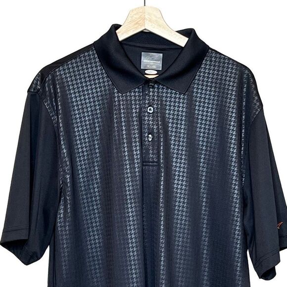 Greg Norman for Tasso Elba black houndstooth golf polo size L - Picture 3 of 9